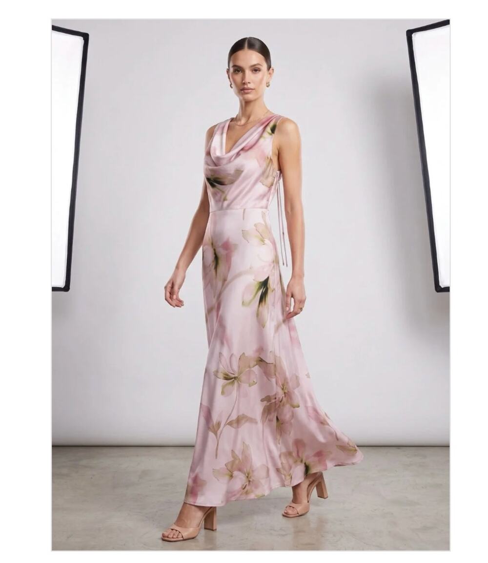 JOIE Cowl Neck Semi Formal Maxi Gown With Back of Neck Tie